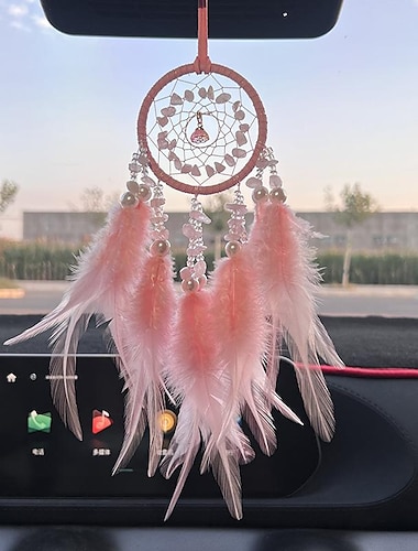  Atrapasueños rosa, regalo hecho a mano con plumas, decoración para colgar en la pared, carillones de viento, estilo boho, colgante para coche, colgante para el hogar