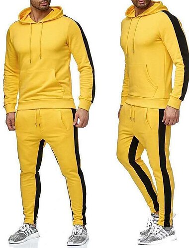  Herren Hoodie Sweatshirt Kapuze Trainingsanzug Jogginganzug Jogginganzüge Schwarz Weiß Gelb Rote Grau Mit Kapuze Farbblock Patchwork 2 Teile Sport & Natur Täglich Sport Basic Casual Groß und hoch