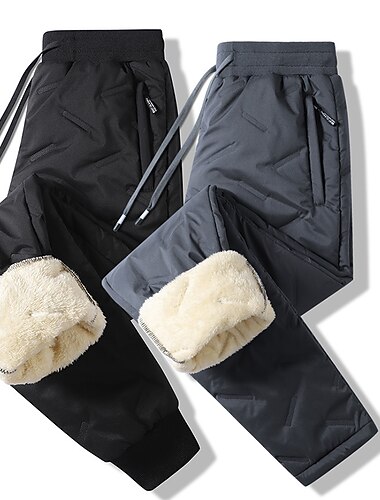  Herren Sherpa Jogginghose Jogger Winterhose Hose Hosen Freizeithose Tasche Kordelzug Elastische Taille Glatt Wasserdicht Warm Täglich Strassenmode Modisch Schick & Modern Schwarz Schwarzes gerades