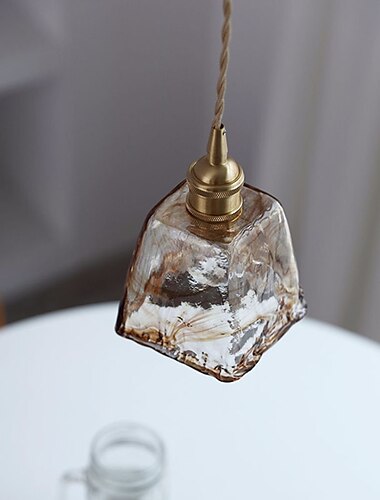  Luz colgante de luz de isla led, mini luz colgante de vidrio única estilo japonés iluminación decorativa de color ámbar dormitorio sala de estar