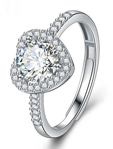  Δαχτυλίδι Γάμου Γεωμετρική Ασημί Στρας S925 Ασημένιο ασήμι Καρδιά Στυλάτο Απλός Πολυτέλεια 1 τεμ / Γυναικεία / Ανοίξτε τον δακτύλιο / Ένα σκουλαρίκι / Ρυθμιζόμενο δαχτυλίδι
