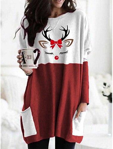  Navidad Muñeco de Nieve Reno T-Shirt Sudadera Pullover Adulto Mujer De Gran Tamaño Uso Diario Navidad Navidad Carnaval Disfraz de carnaval fácil