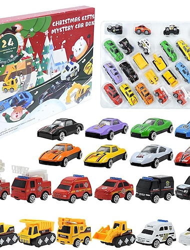  jul adventskalender 2023, julnedräkningskalender mysterielåda 24st legering brandbil bilteknik fordon för barn