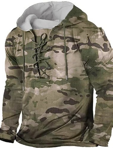  Hombre Color Camuflaje Estampados Sudadera Sudaderas Sudadera Con Capucha Manga Larga Sudadera con capucha Con Capucha Ropa de calle Impresión 3D Deporte Diario Deportes Verde Ejército Rojo