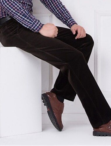  Per uomo Pantaloni di velluto a coste Pantaloni invernali Pantaloni Pantaloni casual Tasche Gamba dritta Tinta unita Comfort Caldo Giornaliero Per uscire Di tendenza Streetwear Nero Vino Vita alta