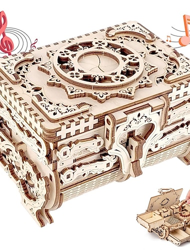  Women's Day Gifts 3D Wooden Puzzle Antique Jewel Box Music Box Kit DIY Home Decoration Laser-Cut Mechanical Model Mother's Day Stunning Gifts for Adults Mother's Day Gifts for MoM