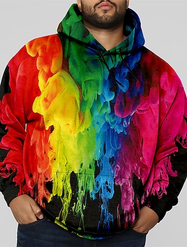  Herr Plusstorlekar Pullover Hoodie Sweatshirt Stor och lång Geometrisk Huva Ficka Långärmad Vår & Höst Mode Streetwear Grundläggande Bekväm Arbete Dagliga kläder Blast
