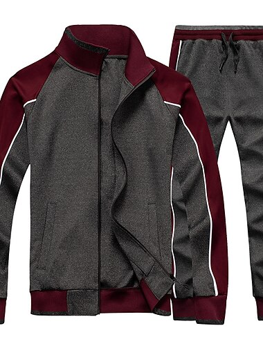  Voor heren Trainingspak sweatsuit Joggingpakken Zwart blauw Groen Grijs Opstaande boord Kleurenblok Lapwerk 2-stuks Sport & Outdoor Dagelijks Sport Basic Casual Groot en klein Herfst Lente Kleding