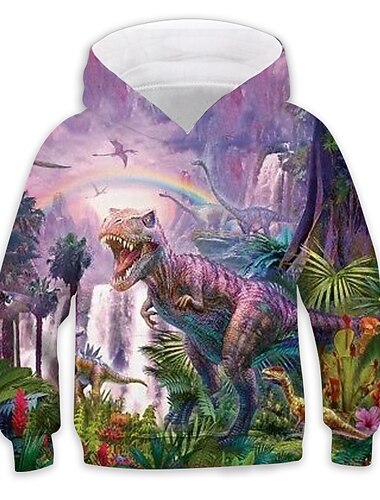  Fiú 3D Állat Dinoszaurus Kapucnis felsőrész Hosszú ujj 3D nyomtatás Ősz Tél Divat Menő Gyerekek 3-13 év Szabadtéri Napi Normál