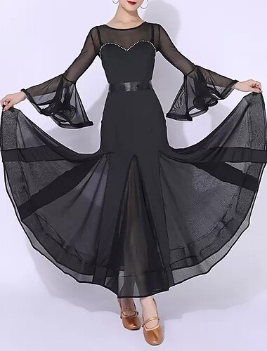  Standardní tance Šaty Barevně dělené Křišťály / Bižuterie Dámské Výkon Trénink Dlouhý rukáv Polyester Síťka Spandex