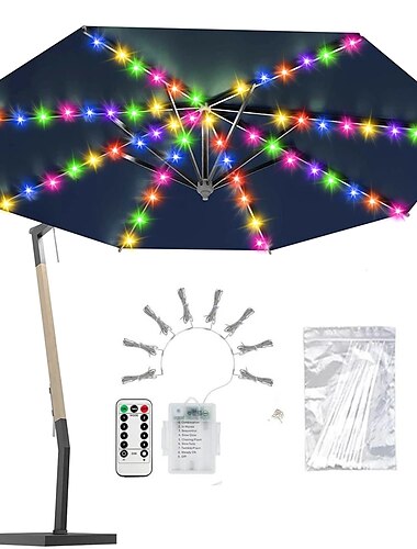  patio ombrello luci della stringa all'aperto 104 led 16 colori 4 modalità funzionamento a batteria cordless ombrello luce telecomando impermeabile palo esterno luci per ombrelloni tende da campeggio