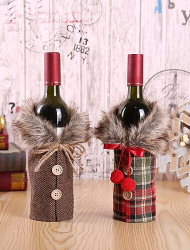  Dekoracje świąteczne z Europy i Ameryki nowe zestawy winne jako rekwizyty dekoracyjne zestawy z ceku i lnianym kołnierzem na butelki czerwonego wina prezent na Boże Narodzenie