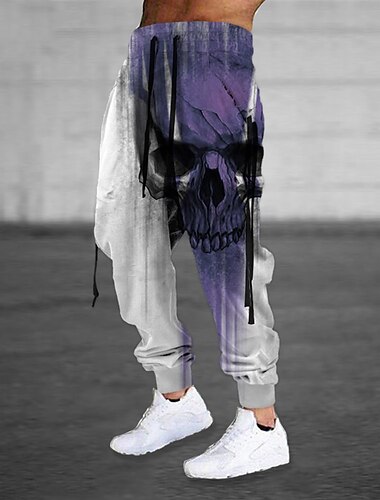  Herren Jogginghose Trainingshose Jogginghose Jogger Hose Hosen Kordelzug Seitentaschen Elastische Taille Totenkopf Motiv Grafik-Drucke Komfort Atmungsaktiv Sports Outdoor Casual Täglich
