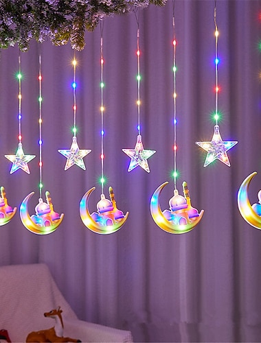  כוכב 3 מ' &amp; ירח led וילונות מחרוזת אורות, קישוטי מחרוזת וילון חג המולד לבית, אירועים &amp; צַד