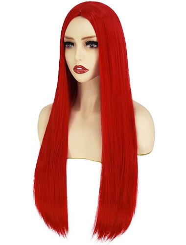 コスプレウィッグ レッド ブラック ストレート 合成 ロング ウィッグ 女性用 ウィッグ パーティー用