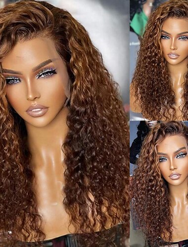  Peluca brasileña del frente del cordón del pelo virginal del 100% Peluca del pelo humano del frente del cordón rizado de color marrón pre-arrancado con el pelo del bebé para las mujeres