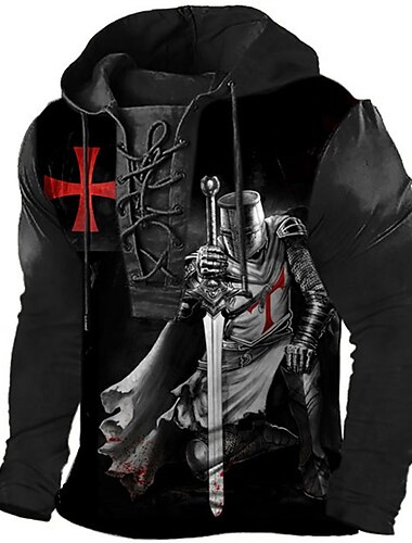  Herren Tempelritter Kreuz Hoodie Sweatshirt Kapuze Hoodies Pullover Hoodie Sweatshirt Kapuze Langarm Sweatshirt mit Kapuze Mit Kapuze Strassenmode 3D-Druck Party Normal Schwarz Blau mit Schnürung