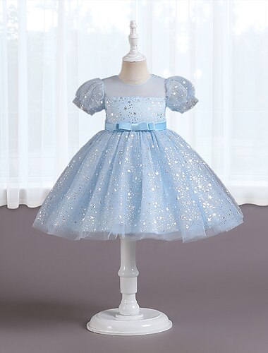 kinderkleidung Mädchen Kleid Party Kleid Stern Kurzarm Leistung Taufkleid Gitter Bestickt Elegant Süß Polyester Midi abendkleider Sommer Frühling 3-10 Jahre Weiß Königsblau Blau