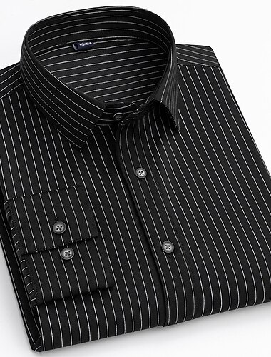  Men's Dress Shirt Non Iron Shirt Striped Shirt Collared Shirt Button Up Shirt Waves Casual Daily Blue Khaki Black White Long Sleeve Turndown Spring Fall Clothing Apparel