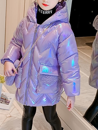  Kinderen Voor meisjes Dons Effen Kleur Modieus Buiten Katoen jas bovenkleding 4-12 jaar Winter Paars Blozend Roze / leuke Style / Herfst / Lang