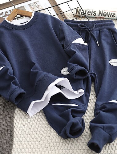  Jongens 3D Effen Kleur Set met capuchon en joggingbroek Kledingset Lange mouw Herfst Winter Dagelijks Casual Kinderen 4-13 jaar Vakantie Normale pasvorm