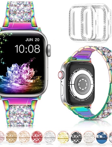  [1+2Paket] Schmuck Armband Kompatibel mit Apple Watch Armband 38mm 40mm 41mm 42mm 44mm 45mm 49mm mit Fall Bling-Diamant Strass Ersatzarmband für iwatch Series Ultra 8 7 6 5 4 3 2 1 SE
