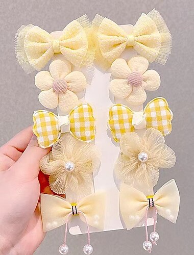  10 Stück kinderkleidung Mädchen Haarzubehör Süß Täglich Plaid Gelb Rosa