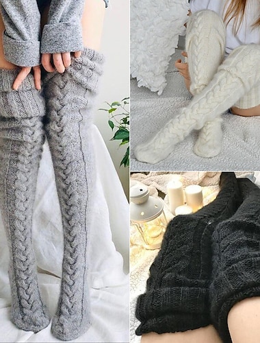  Calcetines tejidos hasta el muslo para mujer, calcetines extra largos de invierno, calentadores de piernas por encima de la rodilla, calcetines de lana para el suelo