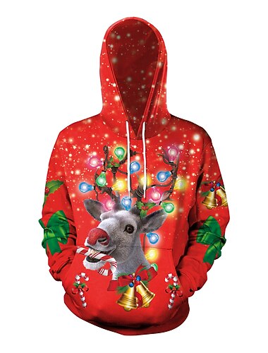  Jul Reinsdyr Hund Bokstaver Hattetrøje Tegneserie Manga Animé 3D Graphic Til Par Herre Dame Voksne Jul Karneval Maskerade 3D-utskrift