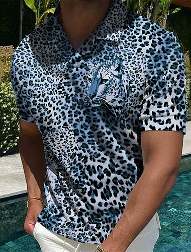  בגדי ריקוד גברים חיה נמר חולצות פולו חולצת גולף שרוולים קצרים חולצה צווארון מתקפל קזו'אל יומי הדפסת תלת מימד פול צהוב חום אפור כהה דפוס ביגוד אופנתי מעצב יום יומי נושם