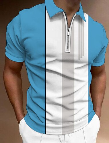  Voor heren Gestreept Poloshirts met rits Golfshirt Korte mouw Poloshirt Overhemden met kraag Zakelijk informeel Werk Kleding Formele kleding Festivalkleding 3D-afdrukken Polo met kwartrits blauw
