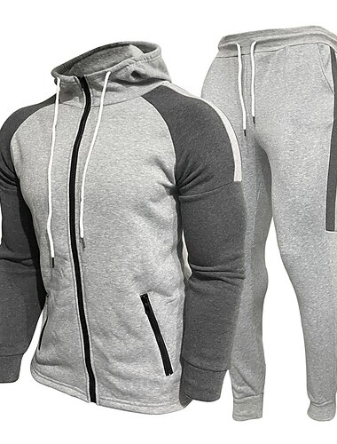  Herren Trainingsanzug Jogginganzug Jogginganzüge Schwarz Weiß Marineblau Grau Stehkragen Farbblock Kordelzug 2 Teile Sport & Natur Täglich Sport Basic Casual Groß und hoch Herbst Frühling Bekleidung