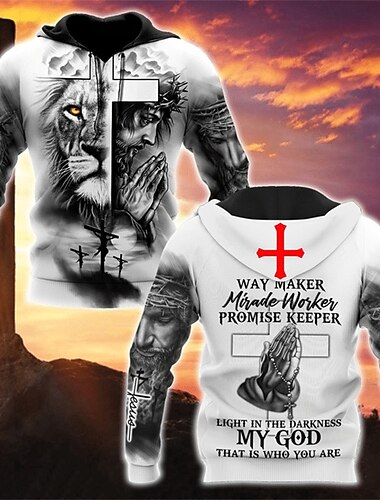  Homme Lion Chevaliers Templiers Impressions Graphiques Sweat à capuche Sweats à capuche Sweatshirt Streetwear Basique Occasionnel manche longue À capuche Quotidien Sports Gris Imprimé Printemps