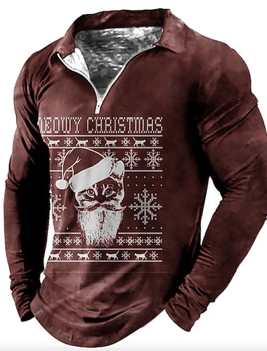 рождество мужская рождественская 3D-молния с изображением животных поло рождественский воротник гольф Санта-Клаус снежинка отложной воротник зеленый фуксия 3D-принт уличная одежда с длинным рукавом с   рождество мужская рождественская 3D-молния с изображением животных поло рождественский воротник гольф Санта-Клаус снежинка отложной воротник зеленый фуксия 3D-принт уличная одежда с длинным рукавом с
