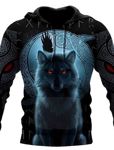  Herren Tier Wolf Hoodie Sweatshirt Kapuze Hoodies Pullover Hoodie Sweatshirt Kapuze Langarm Sweatshirt mit Kapuze Mit Kapuze Strassenmode 3D-Druck Täglich Sport Blau Bedruckt Frühling & Herbst
