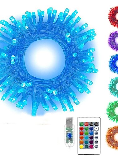  חג המולד אורות מחרוזת usb חיצוני 10 מ' 16 שינוי צבע led זר מסיבת חג המולד תפאורה 24 מפתחות שלט רחוק אורות חג אורות מסיבה יצירתית חג עמעום תזמון