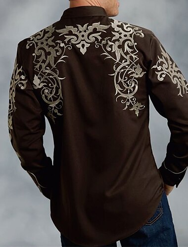  Hombre Floral Tótem Camisa camisa occidental Camisa vaquera Manga Larga Moda Design Casual Exterior Festivos Otoño invierno Cuello Vuelto Estampado Abotonar Negro Rojo Azul Piscina Morado Verde Trébol