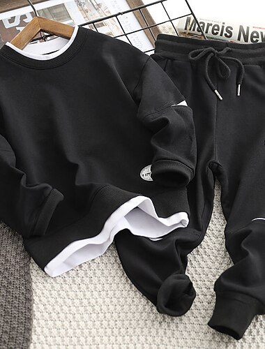  Boys 3D Solid Color Hoodie & Sweatpants Set Clothing Set Long Sleeve Fall Winter Daily Casual Kids 4-13 Years Vacation Regular Fit
