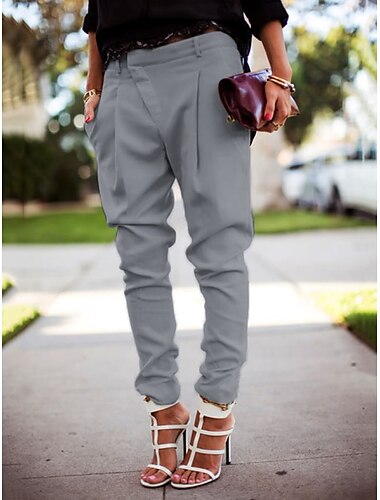  Damen Cargohose Cargohosen Jogginghose Jogger Hosen Hose Einfach Basic In voller Länge Mittlere Taillenlinie Einfarbig Tasche Klassisch Asymmetrisch Unelastisch Arbeit Büro / Geschäftlich Schwarz