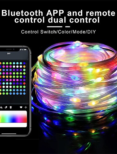  kerstboom rgbic led lichtsnoer - app-bediening van kleurveranderende lichtsnoeren voor kerstversiering van ramen, bruiloften, slaapkamer, terras en tuindecoratie