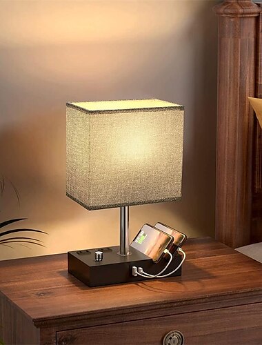  Lampada Da Tavolo Camera Da Letto Americano Semplice Nordic Manopola Dimmerabile Staffa Del Telefono Cellulare Lampada Da Comodino USBc Ricaricabile