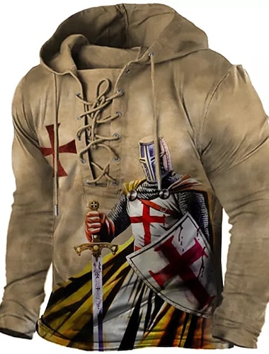  Homme Chevaliers Templiers Impressions Graphiques Sweat à capuche Sweats à capuche Sweatshirt Designer Occasionnel Boho Grand et Long manche longue À capuche Quotidien Sport & Loisir Sports Fête Bleu