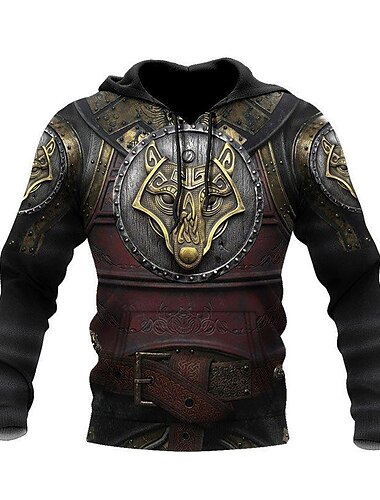  Herren Graphic Rüstung Hoodie Sweatshirt Kapuze Hoodies Pullover Hoodie Sweatshirt Kapuze Langarm Sweatshirt mit Kapuze Mit Kapuze Sportbekleidung 3D-Druck Casual Täglich Festtage Braun Kaffee mit