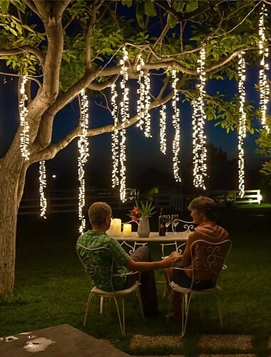  Meteor Shower Pluie Lumières En Plein Air De Noël Suspendu Pétard Guirlande Lumineuse Chute De Neige Goutte De Pluie Glaçon Guirlande Lumineuse Pour Arbre De Noël Décor De Jardin Ac110v -220v EU Prise