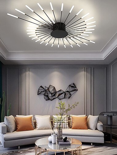 plafonnier moderne, facile à installer, plafonnier à encastrer avec abat-jour en acrylique, pour chambre d'enfant, chambre à coucher, salon, lumière neutre en forme de fleur 4000k (noir/or, 42 têtes)