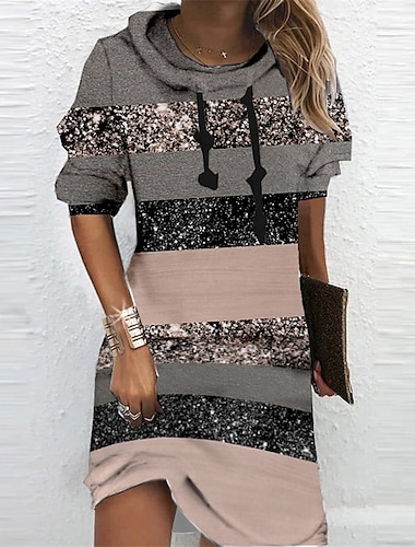  γυναικείο φόρεμα με κουκούλα χειμερινό φόρεμα μαύρο ροζ σκούρο γκρι μακρυμάνικο έγχρωμο μπλοκ ριγέ στάμπα χειμώνα φθινόπωρο με κουκούλα διακοπών casual φθινοπωρινό φόρεμα 2022 s m l xl xxl 3xl