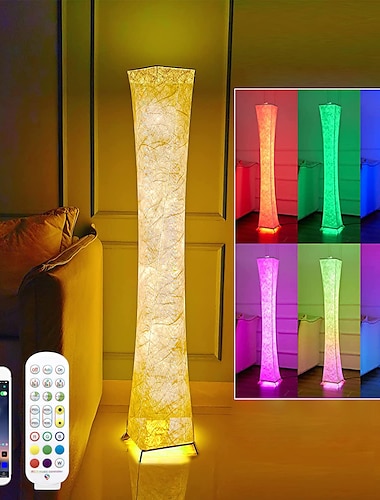  slimme vloerlamp, 61" rgb hoge lamp, dimbare en rgbw kleur veranderende led slimme lampen en witte stoffen kap, met afstandsbediening, staande lamp voor woonkamer, slaapkamer en speelkamer