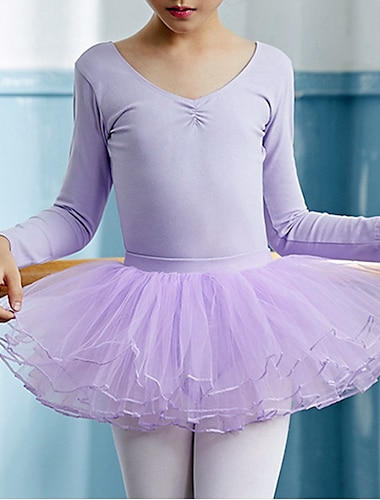  Tanzkleidung für Kinder Ballett Röcke Pure Farbe Farbaufsatz Tüll Mädchen Leistung Ausbildung Langarm Hoch Baumwollmischung Tüll