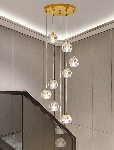  シャンデリア led クリスタル 10 ライト 35 cm フラッシュ マウント ライト スパイラル階段ロング シャンデリア ヴィラ階段ライト デュプレックス シャンデリア 10-120v / 220-240v /g9