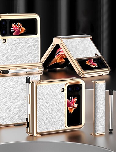  Etui na telefon do Samsung Galaxy Z Flip 5 Z Flip 4 Z Flip 3 tylna pokrywa ramka bumper uchwyt na ołówek jednokolorowe PC skóra PU